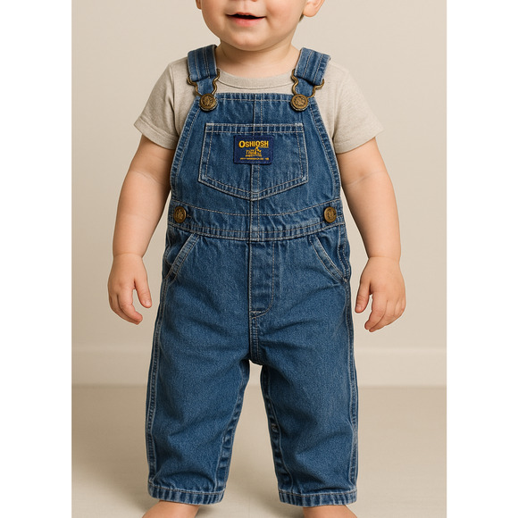 Vintage OshKosh B’gosh Baby Toddler Overalls 2T USA Union Made Blue Denim Bib - Picture 1 of 14